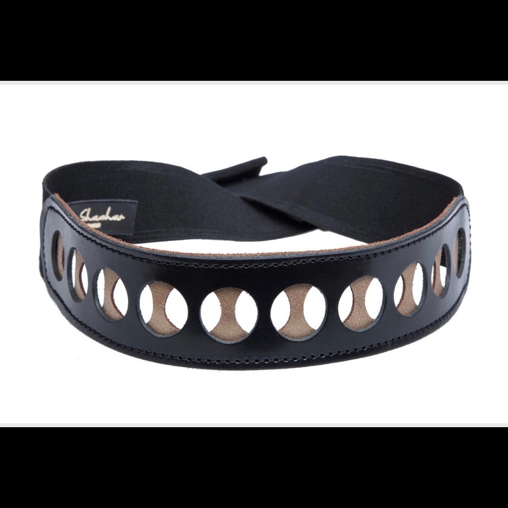 Leather and elastic belt, adjustable and flexible - black and gold
